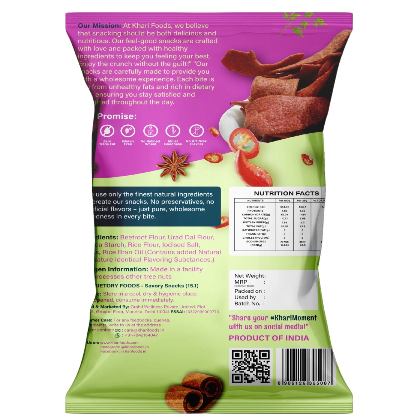 Beetroot Crispies 50g - Peri Peri Flavour, No Palm Oil