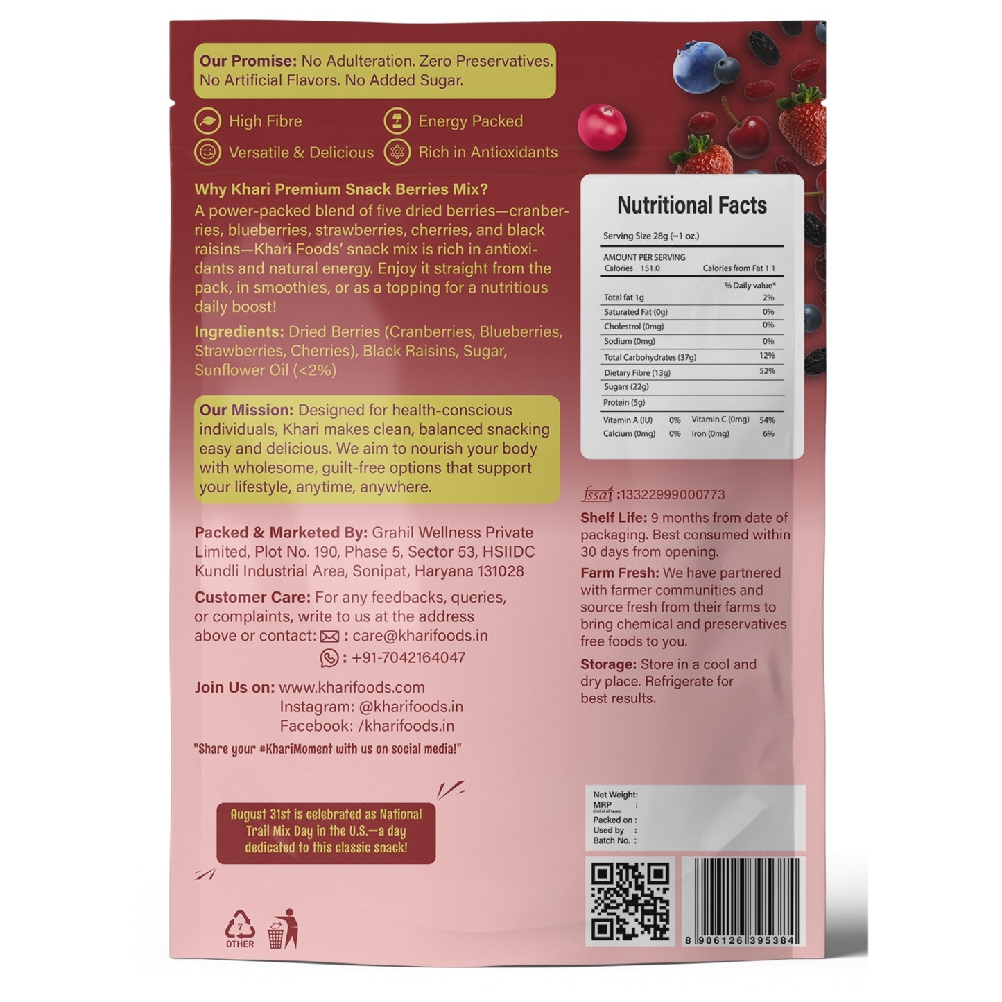 Dried Berries Snack Mix, 5 Berries Trail Mix