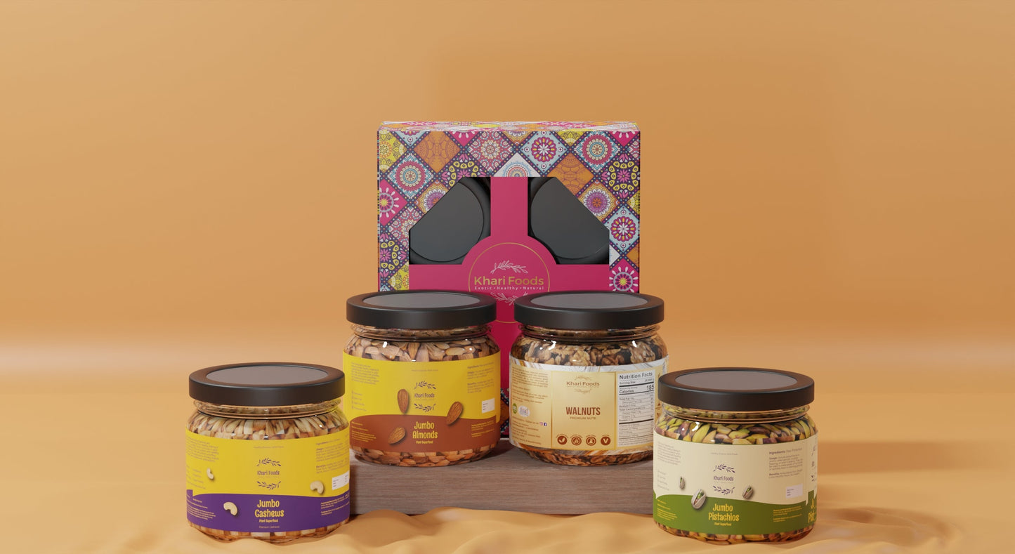Dry Fruits Gift Box - Almonds, Cashews, Pistachios, Walnuts (Pack 4)