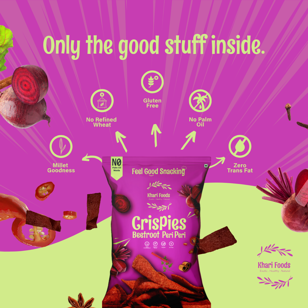 Beetroot Crispies 50g - Peri Peri Flavour, No Palm Oil