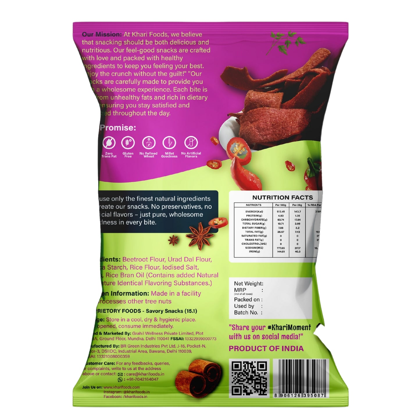 Beetroot Crispies 50g - Peri Peri Flavour, No Palm Oil