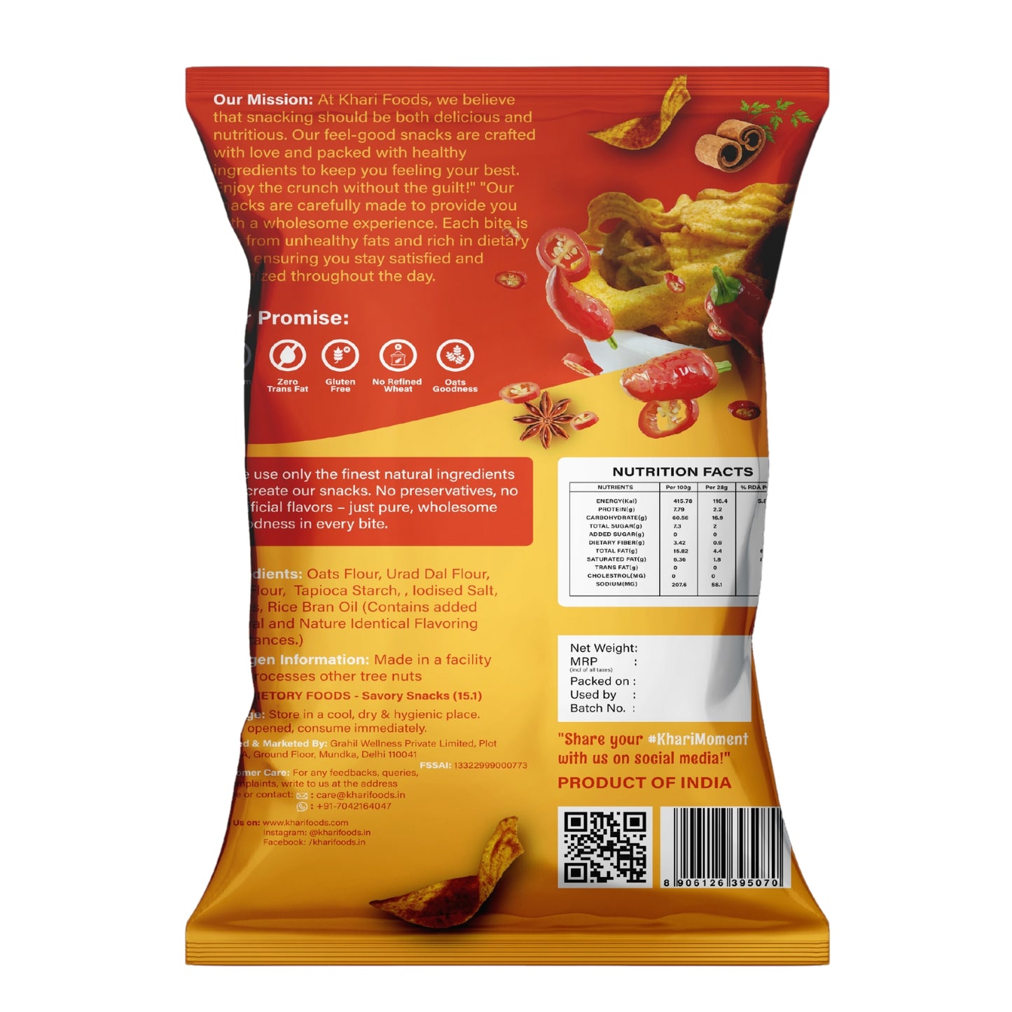 Oats Crispies 50g - Masala Flavour, No Palm Oil