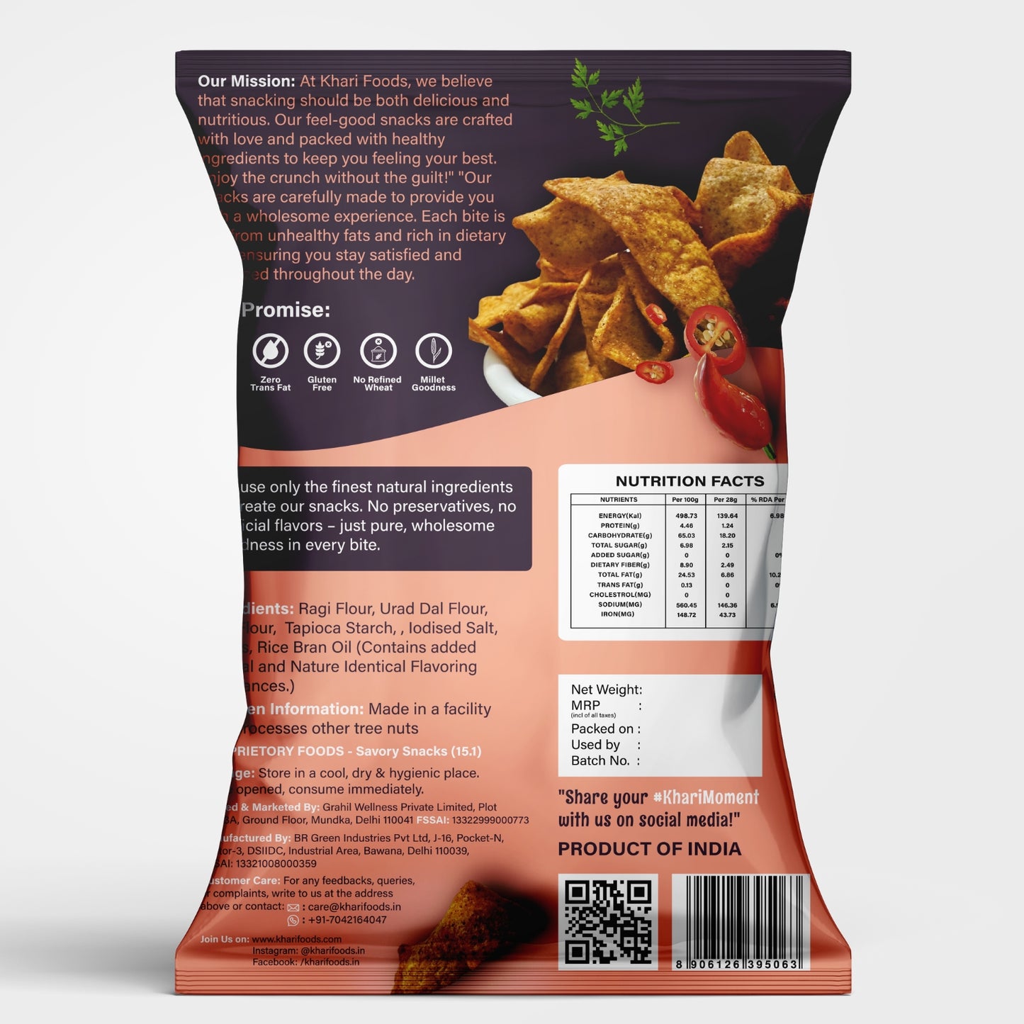 Ragi Crispies 50g - Tandoori Flavour, No Palm Oil