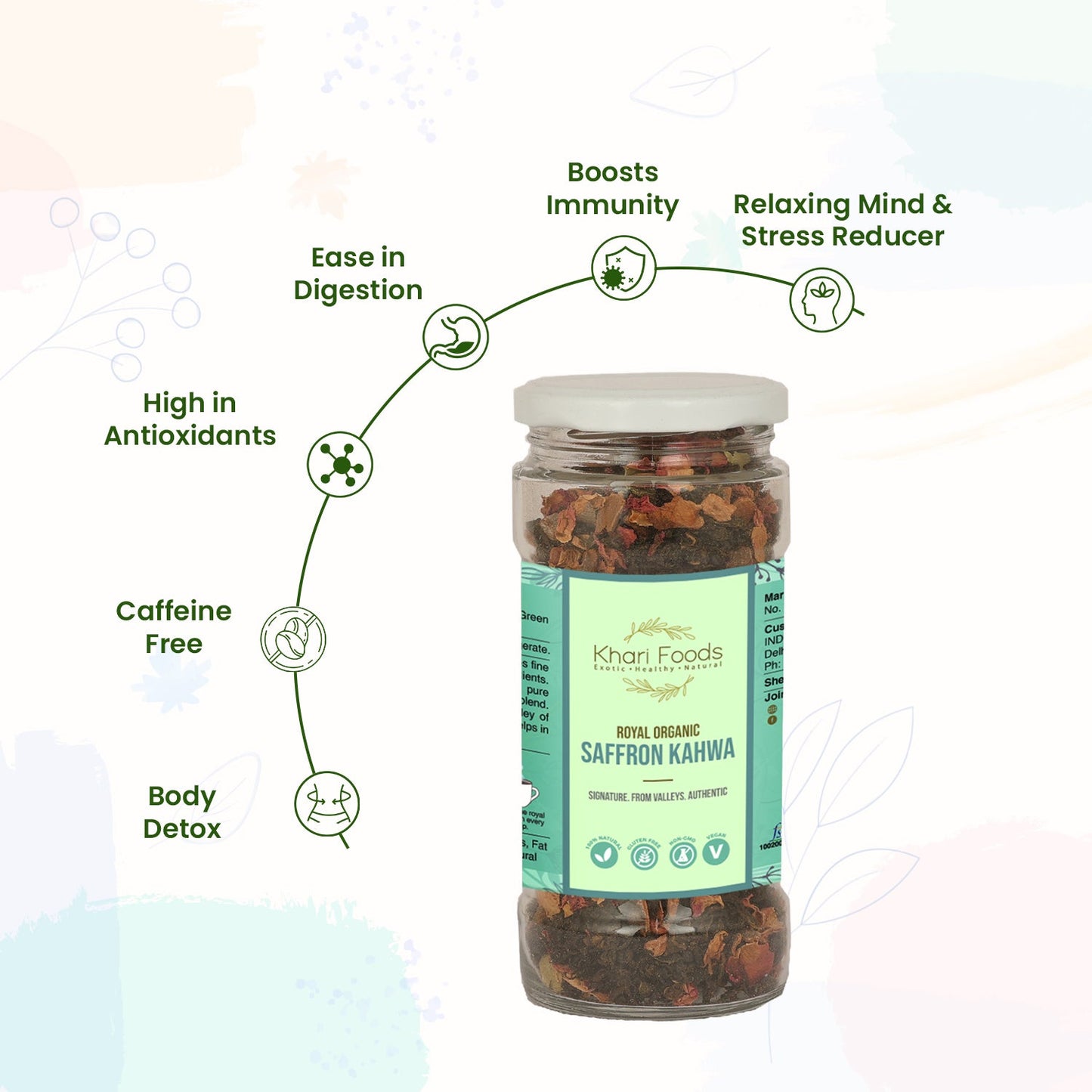 Saffron Kahwa | Khari Foods | Blend of 12+ Herbs, Caffeine Free